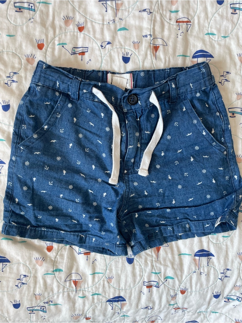 Me & Henry Kids Navy Anchor-Print Drawstring Shorts